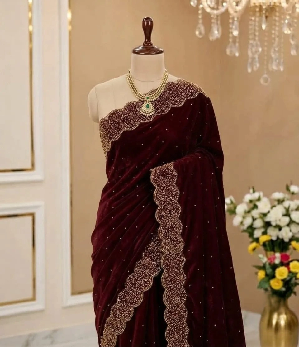 Teal Blue Fancy Stonework Designer Saree